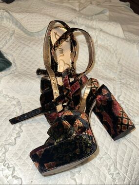 Sam Edelman Shoes Womens Size 8 Mara Platform Heels Velvet Whimsigoth Boho Sexy